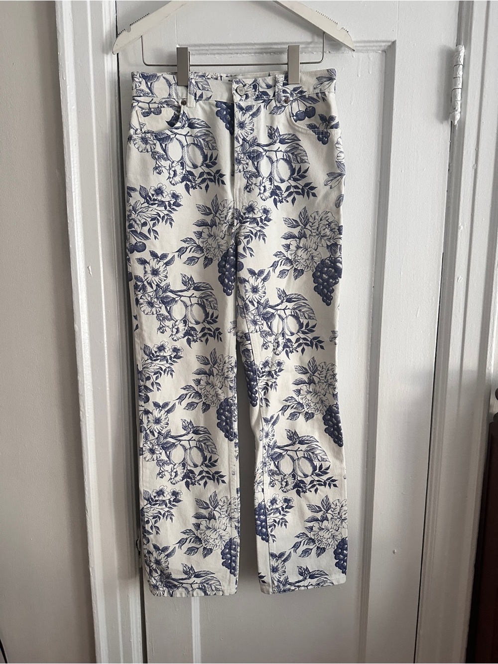 Reformation Ivory and Navy Floral Print Women's Jeans